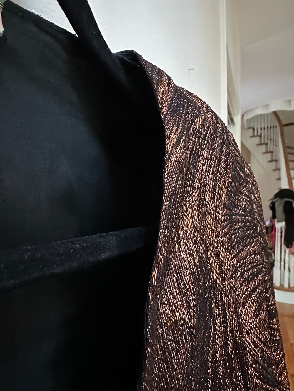 Silk Vintage 80s Metallic Bronze V-Neck Puff Sleeve Blouse - Picture 4 of 7